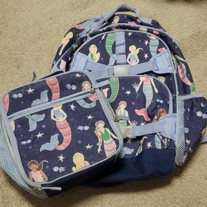 Pottery Barn Backpack and Lunchbox set - Navy Mermaids - Used
